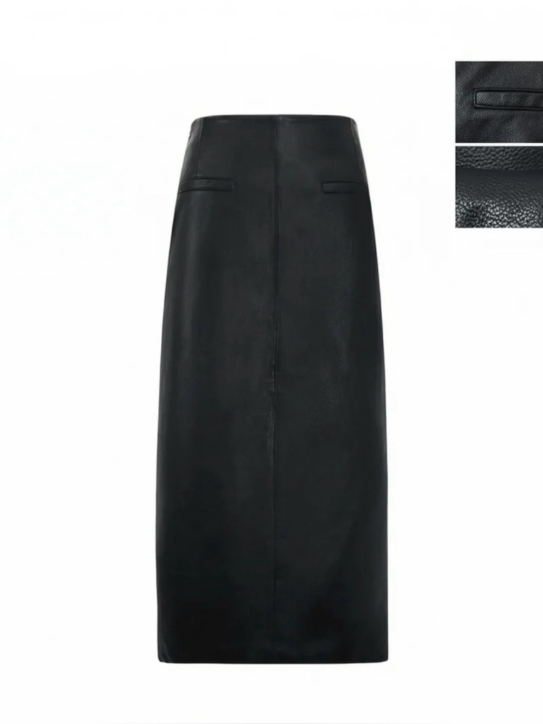 Atorie Black Sheepskin High-Waist Straight Skirt Leather Midi Size 26 Us 2/4